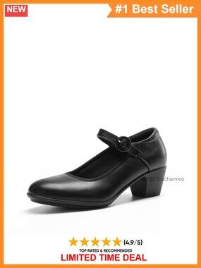 Mary Jane Low Chunky Dress Pumps Faux Leather Block Heel